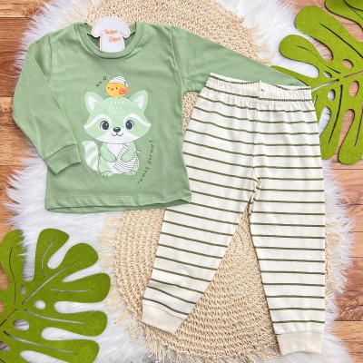 Pijama Guaxinim e Passarinho "Vamos Dormir?" - Verde e Off White